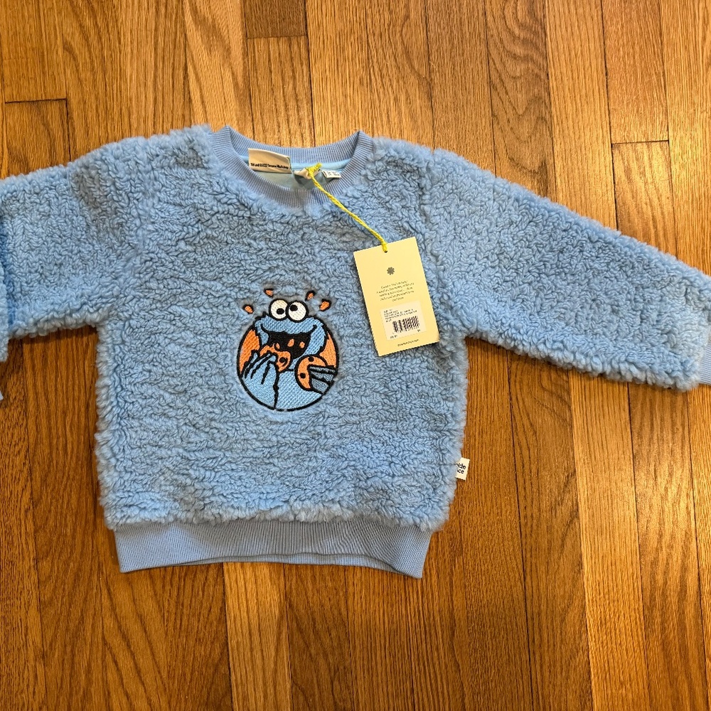 RARE Goldie + Ace Sesame Street® Sherpa Cookie Monster Sweater NWT 2T